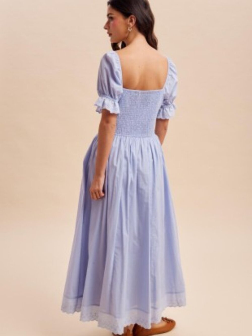 Lace Detail Cotton Blue Aura Maxi Dress - Picture 3 of 13